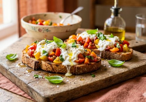 Brusqueta de tomate, manjericão e burrata feita na air fryer