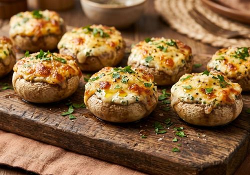 Cogumelos recheados com parmesão e cream cheese feitos na air fryer