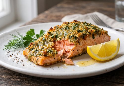 Salmão em crosta de ervas e limão siciliano
