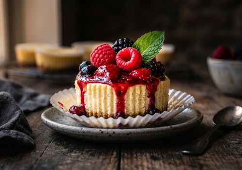 Mini cheesecake individual com calda de frutas vermelhas feito na air fryer